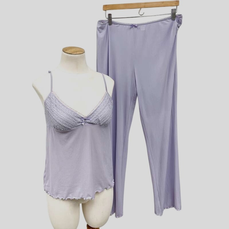 Victorias Secret Y2k Vintage Mesh Cami Pant Lingere Set Lilac Purple Womens L